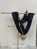 Navy + Light Blue Bandana Heart Necklace