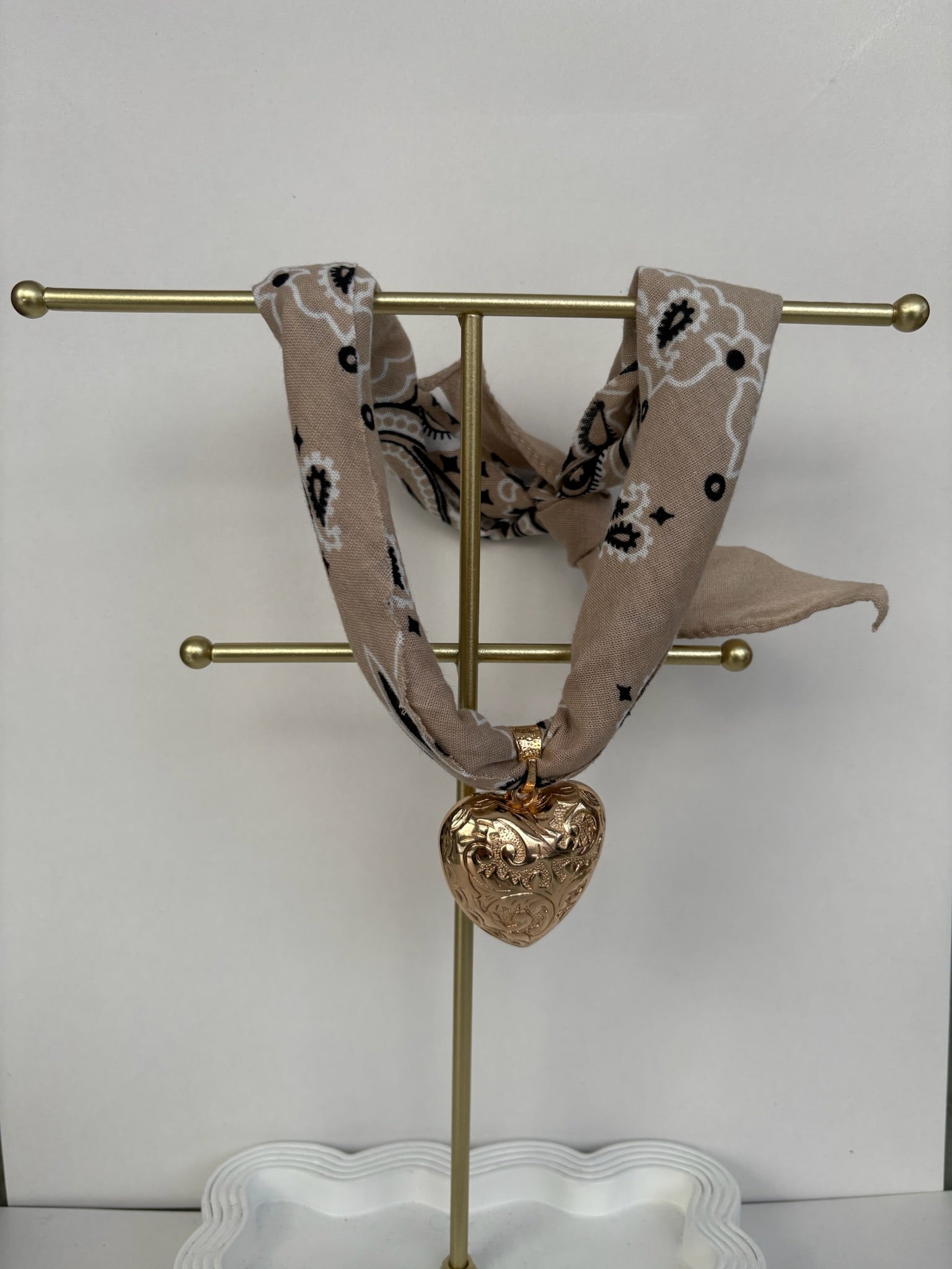 Tan Bandana Heart Necklace