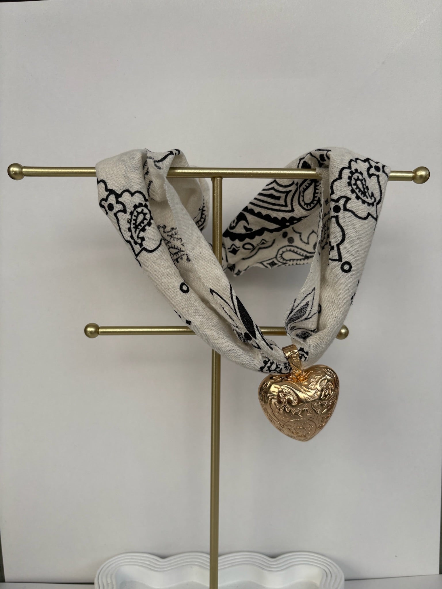 Cream Bandana Heart Necklace