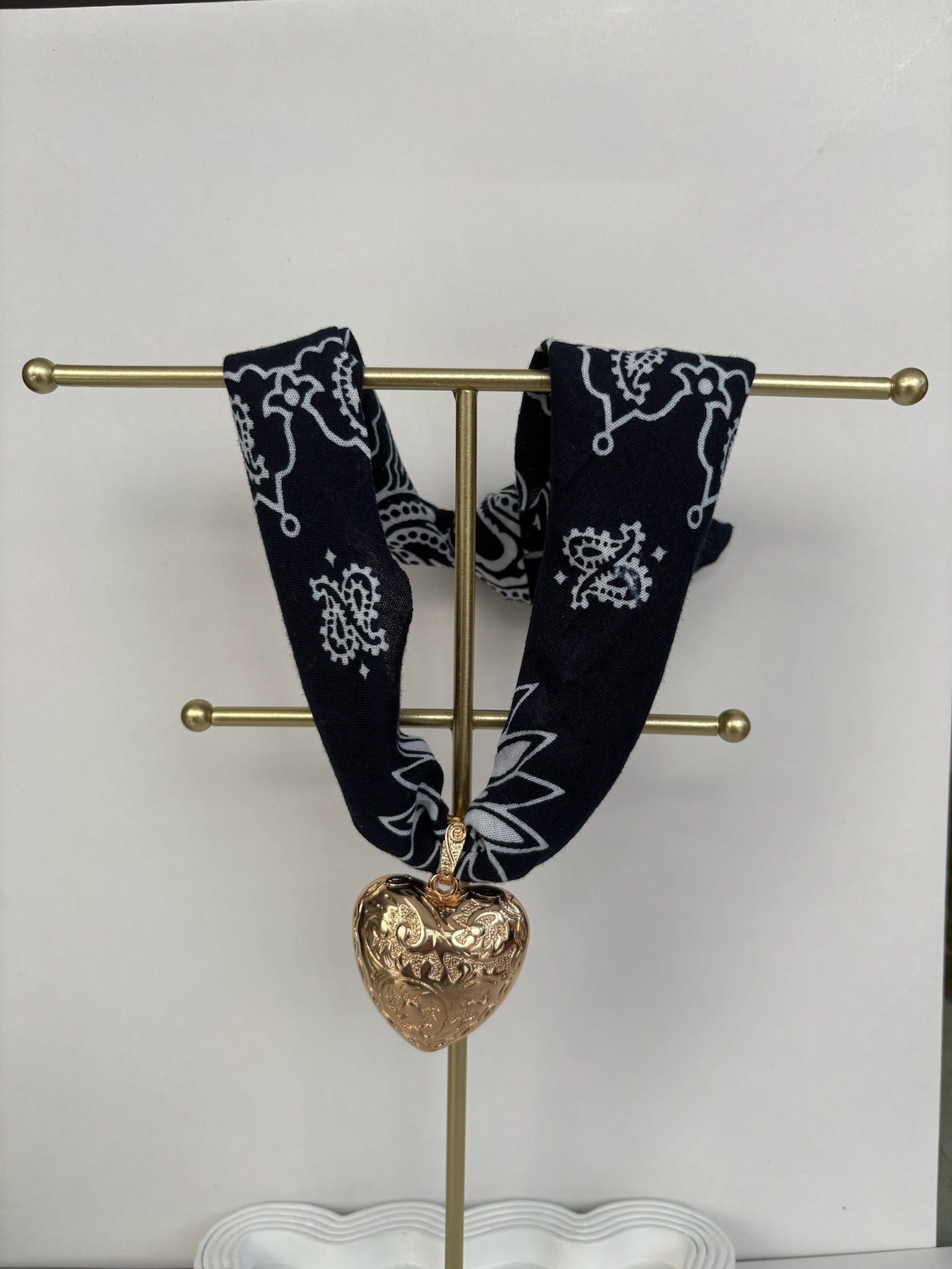 Navy Bandana Heart Necklace