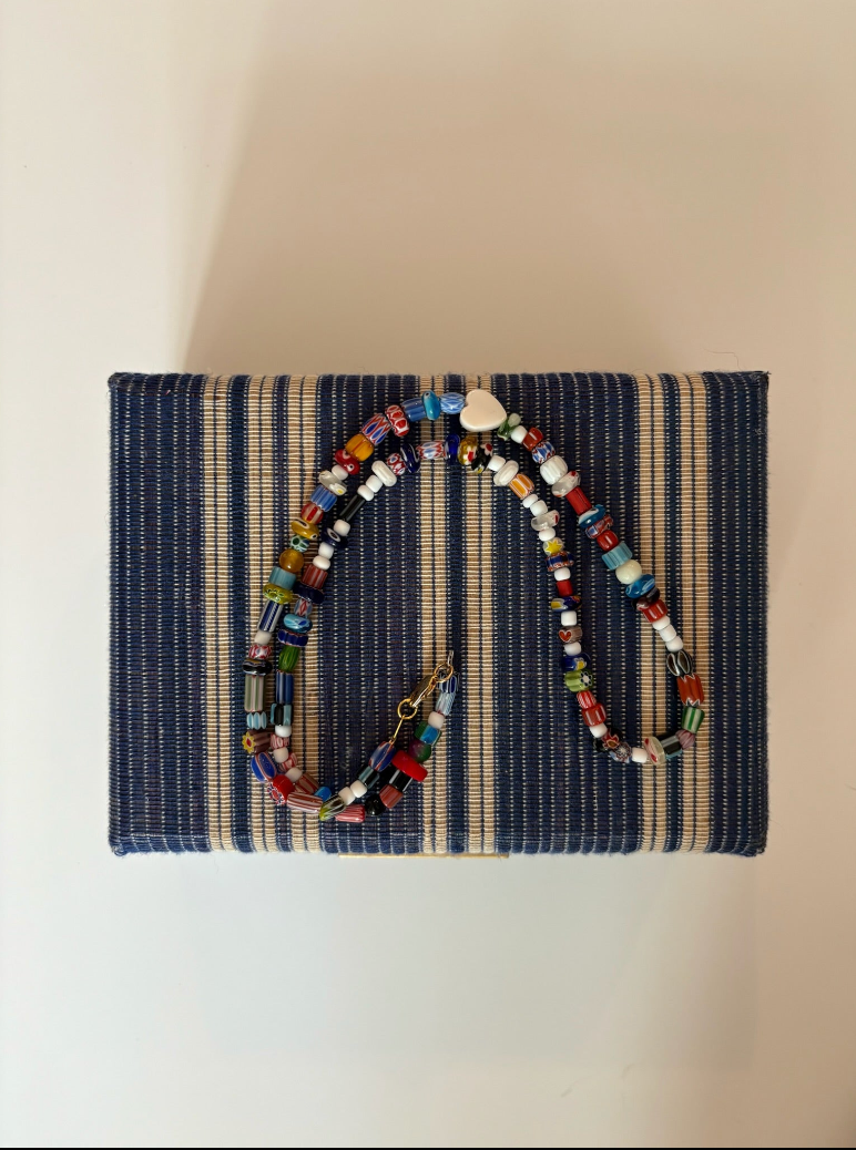Multi Color Bead + Heart Necklace